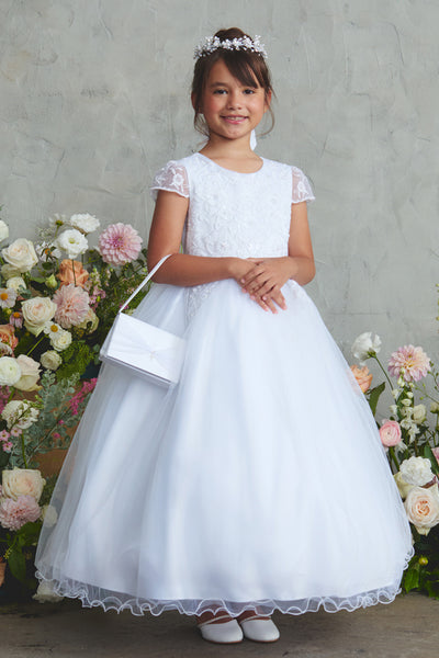 Lily Petal Lace Communion Dress – White