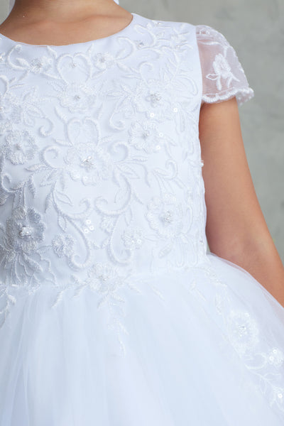 Lily Petal Lace Communion Dress – White