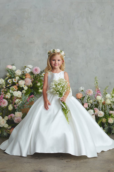 Valencia Grand Bow Communion Gown – Mikado Satin