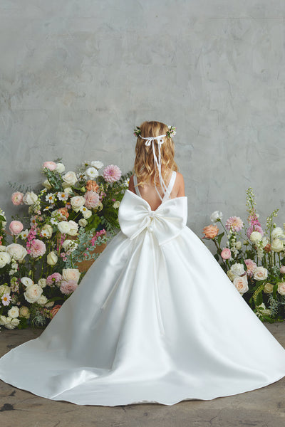 Valencia Grand Bow Communion Gown – Mikado Satin