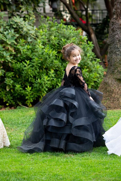 Couture 3D Lace Satin Tulle Flower Girl Pageant Gown Toddler Party Dress