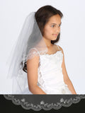 Girls White Double Layer Communion Veil With Crystal Beading