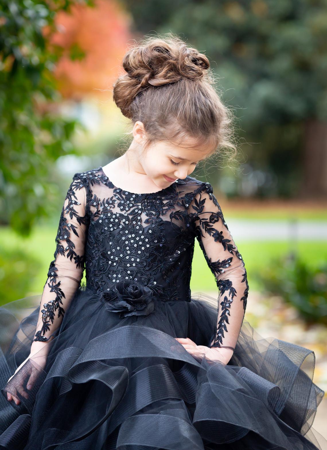 Couture 3D Lace Satin Tulle Flower Girl Pageant Gown Toddler Party Dress
