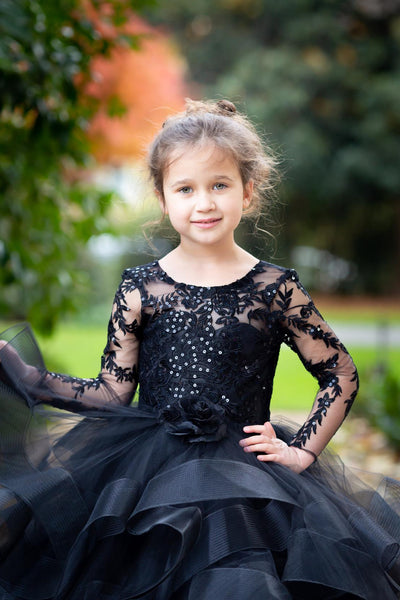 Couture 3D Lace Satin Tulle Flower Girl Pageant Gown Toddler Party Dress