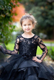 Couture 3D Lace Satin Tulle Flower Girl Pageant Gown Toddler Party Dress