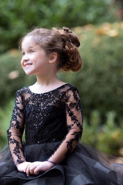 Couture 3D Lace Satin Tulle Flower Girl Pageant Gown Toddler Party Dress