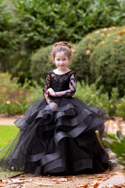 Couture 3D Lace Satin Tulle Flower Girl Pageant Gown Toddler Party Dress