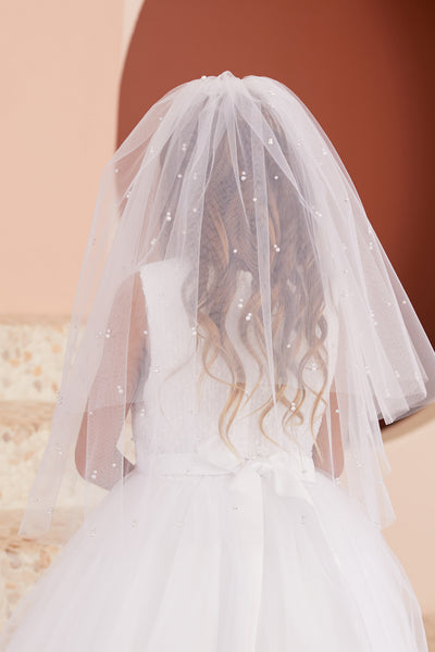 Girls Communion Pearl Veil White