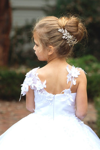 One Shoulder 3D Lace Communion Pageant Flower Girl Baptism Gown