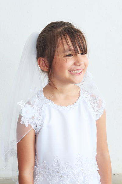 Girls Communion Floral Lace Veil White