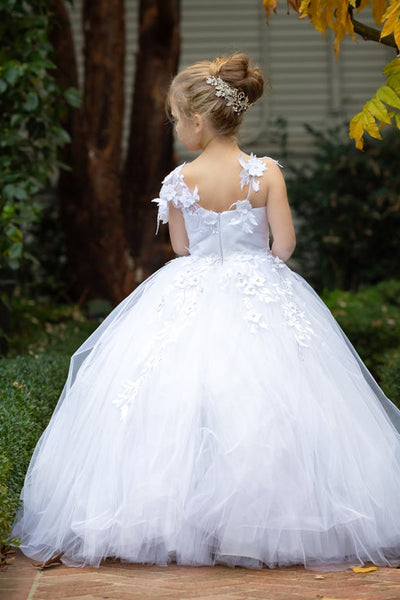 One Shoulder 3D Lace Communion Pageant Flower Girl Baptism Gown