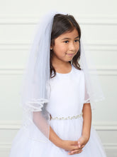 Girls Communion Veil with Beaded Edge White