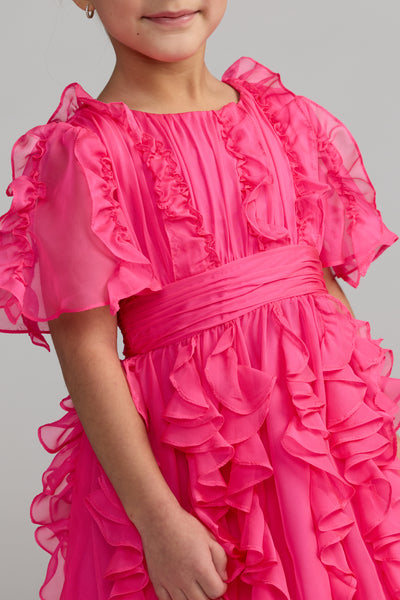 Mac Duggal Girls Ruffle Chiffon Occasion Dress