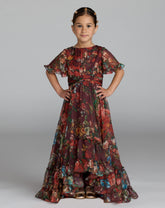 Mac Duggal Girls Floral High Low Occasion Dress