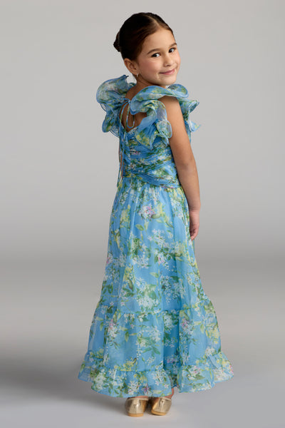 Mac Duggal Girls Floral Chiffon Ruffle Gown