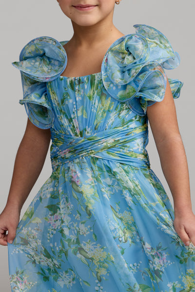 Mac Duggal Girls Floral Chiffon Ruffle Gown