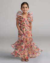 Mac Duggal Girls Floral Chiffon Ruffle Gown