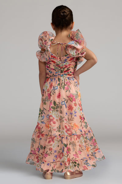 Mac Duggal Girls Floral Chiffon Ruffle Gown