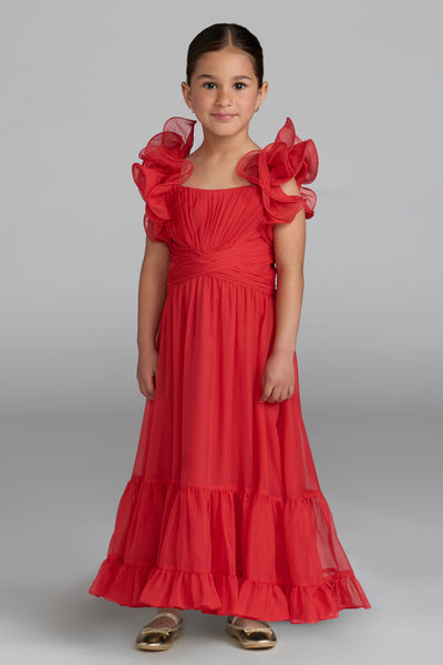 Mac Duggal Girls Floral Chiffon Ruffle Gown