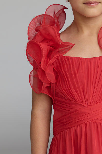 Mac Duggal Girls Floral Chiffon Ruffle Gown