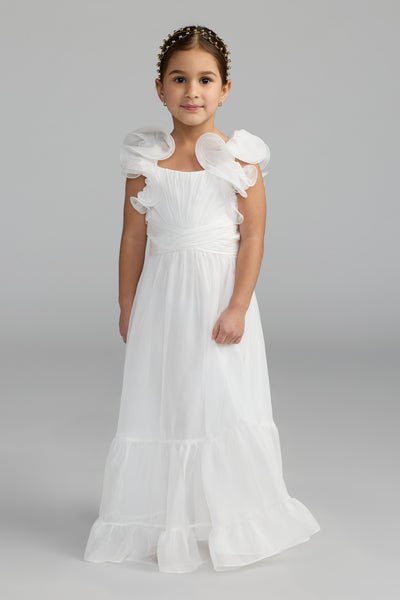Mac Duggal Girls Floral Chiffon Ruffle Gown