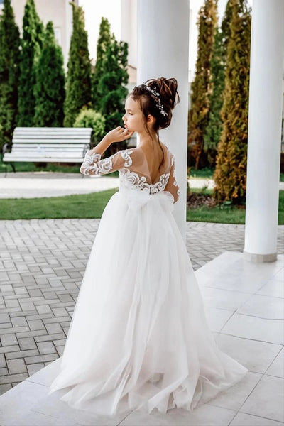Elegant Girls Lace Communion Dress Tulle Pageant Style