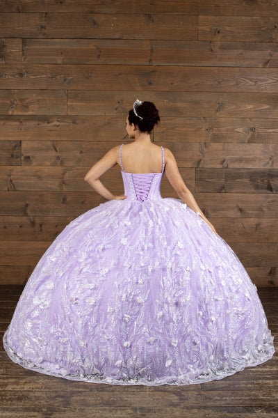 Elowen Sage Green Quinceañera Gown – Floral Ballgown with Train