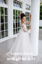 Elegant Girls Lace Communion Dress Tulle Pageant Style