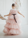 Ruffled Tulle Pageant Gown - Imani Girls Ostrich Feather Ball Gown