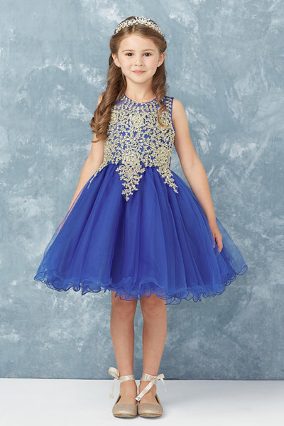 Teen Pageant Dress With Luxurious Gold Lace Overlay