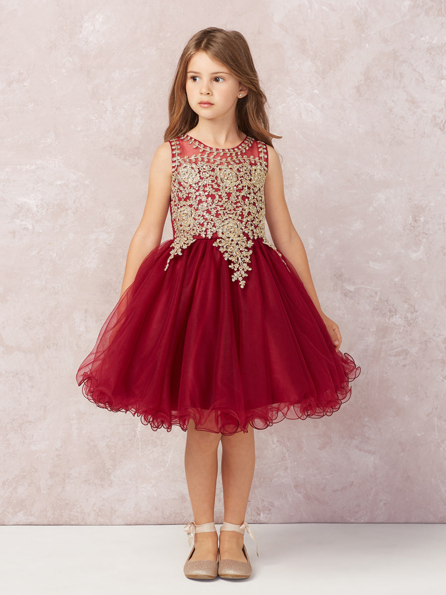 Teen Pageant Dress With Luxurious Gold Lace Overlay