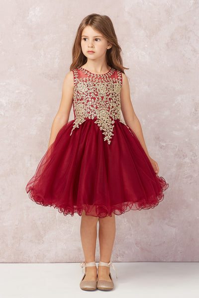 Teen Pageant Dress With Luxurious Gold Lace Overlay