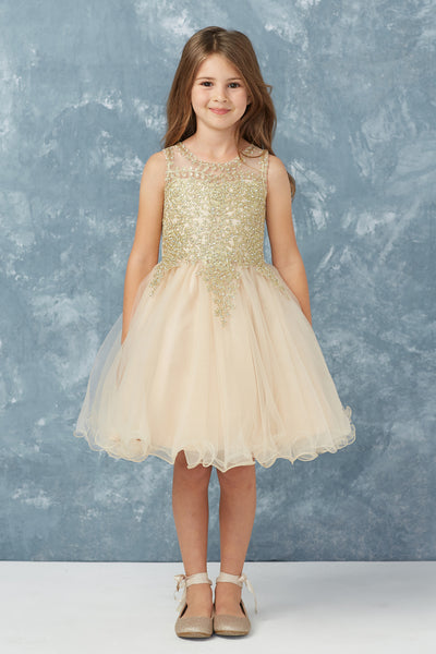 Teen Pageant Dress With Luxurious Gold Lace Overlay