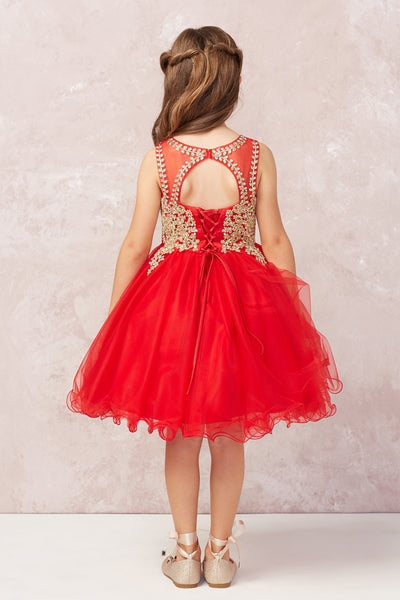 Teen Pageant Dress With Luxurious Gold Lace Overlay