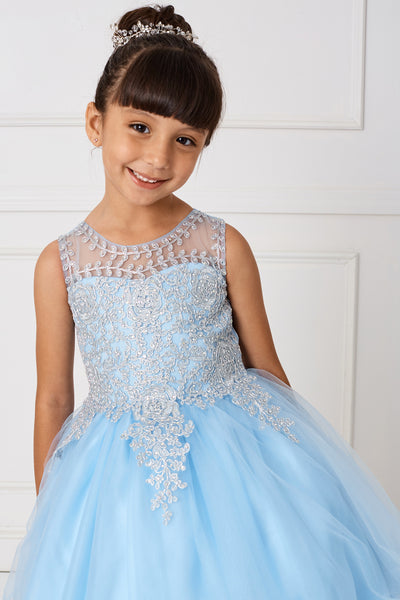 Teen Pageant Dress With Luxurious Gold Lace Overlay