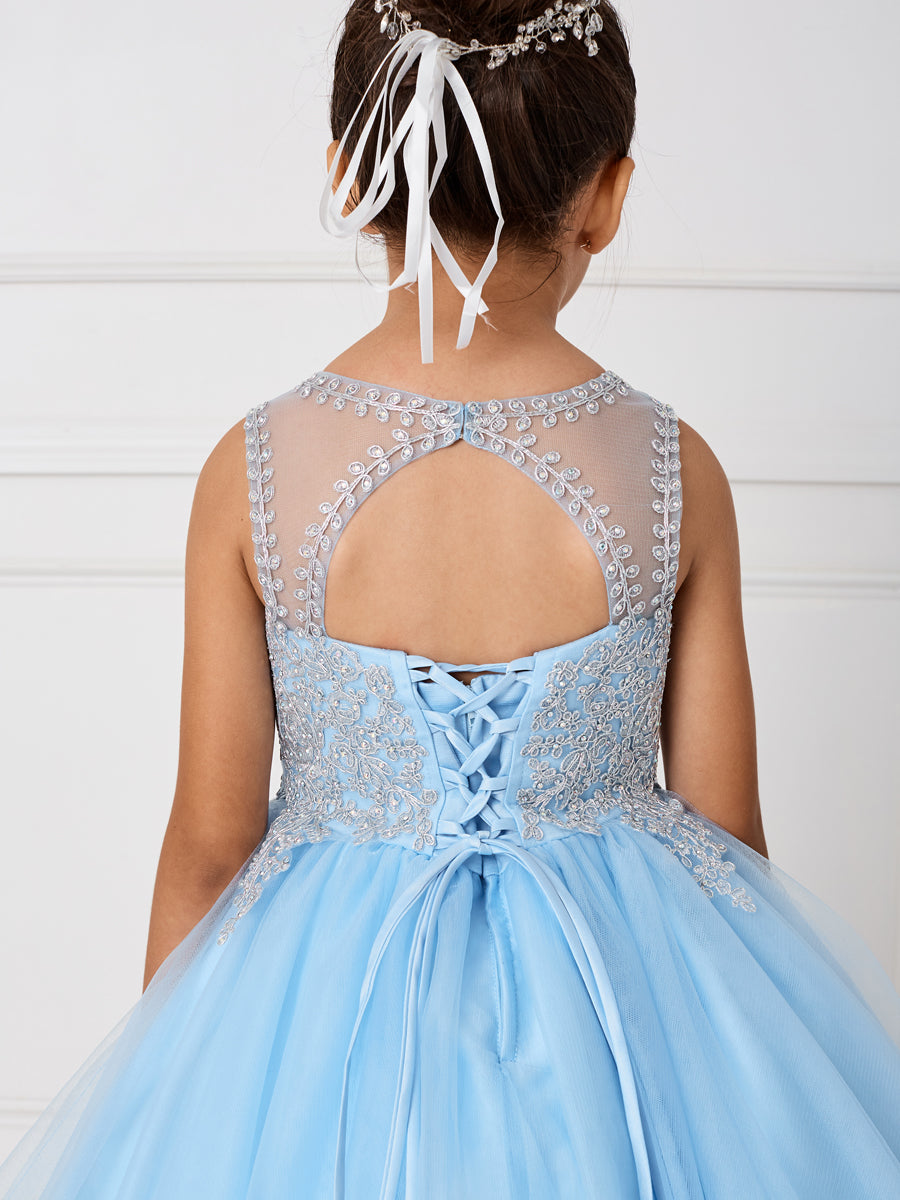 Teen Pageant Dress With Luxurious Gold Lace Overlay