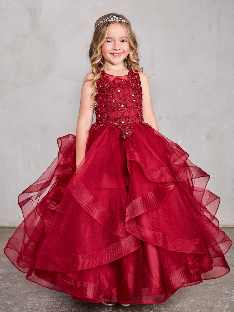 Beautiful Organza Horse Tail Ruffled Pageant Dress For Girls