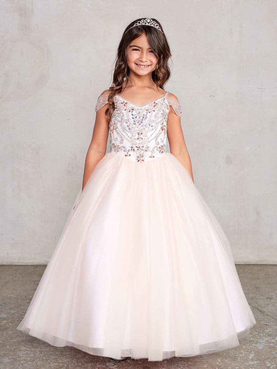 Girls Tulle Pageant Gown With Beautiful  Embellished Beaded Bodice