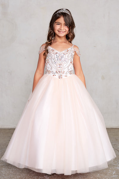 Girls Tulle Pageant Gown With Beautiful Embellished Beaded Bodice