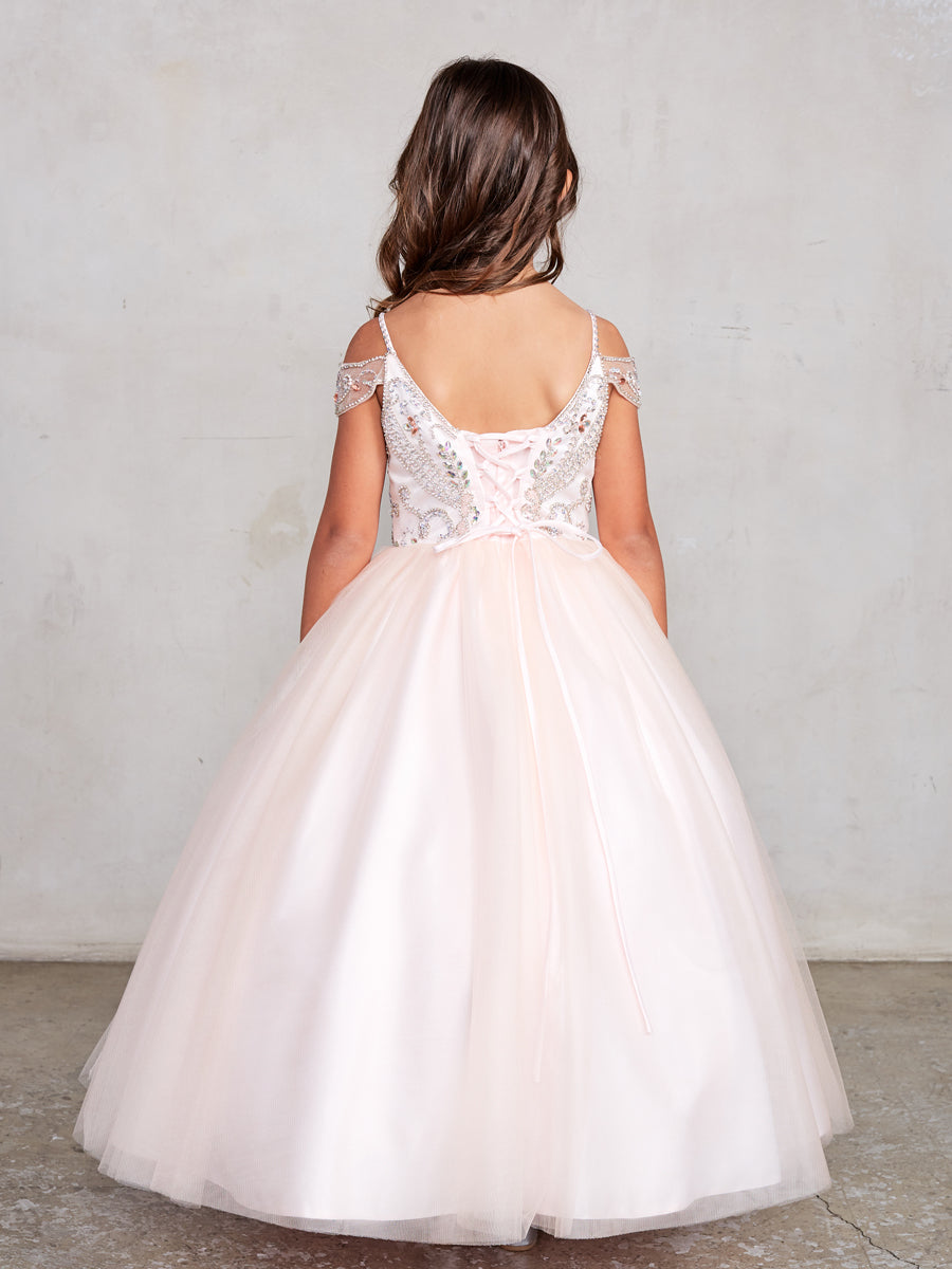 Girls Tulle Pageant Gown With Beautiful  Embellished Beaded Bodice