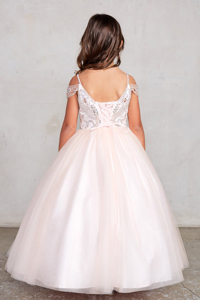 Girls Tulle Pageant Gown With Beautiful Embellished Beaded Bodice