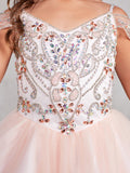 Girls Tulle Pageant Gown With Beautiful  Embellished Beaded Bodice