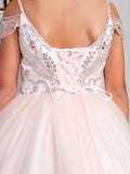 Girls Tulle Pageant Gown With Beautiful  Embellished Beaded Bodice