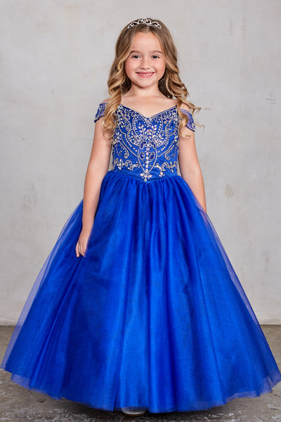 Girls Tulle Pageant Gown With Beautiful Embellished Beaded Bodice