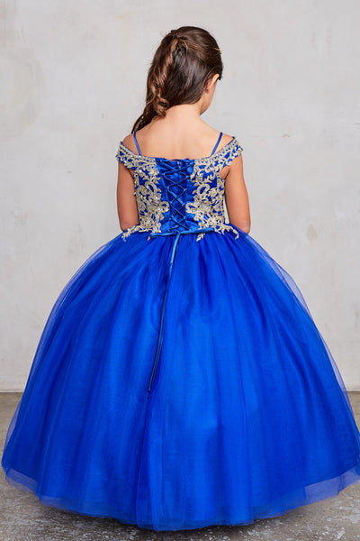 Girls Gorgeous Off The Shoulder Pageant Dress With Lace Applique