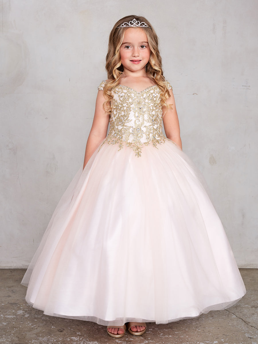 Girls Gorgeous Off The Shoulder Pageant Dress With Lace Applique