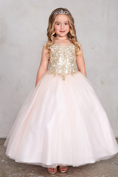 Girls Gorgeous Off The Shoulder Pageant Dress With Lace Applique