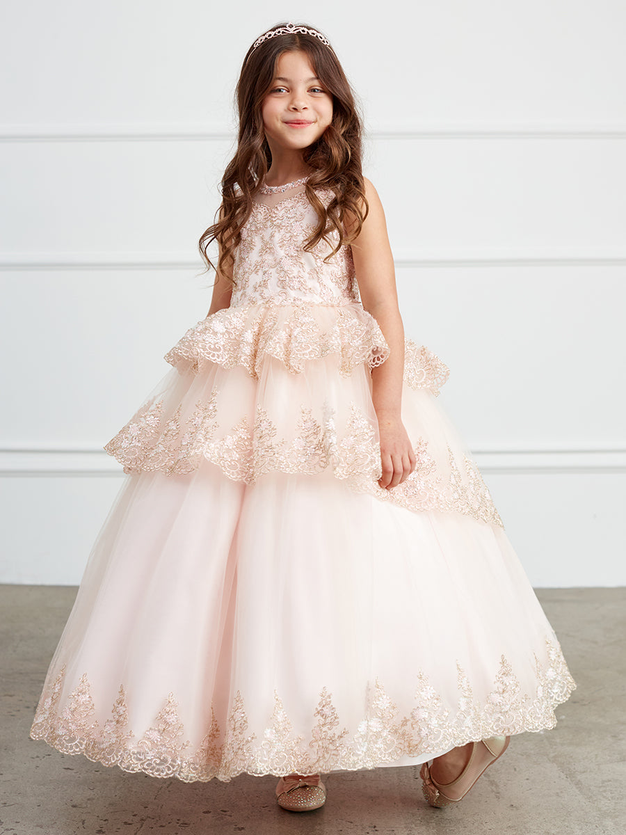 Girls Pageant Flower Girl Special Occasion Ruffle Dress With Lace
