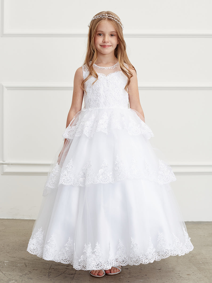 Girls Pageant Flower Girl Special Occasion Ruffle Dress With Lace