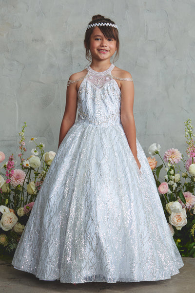 White Girls Glitter Tulle Pageant Dress | Special Occasion